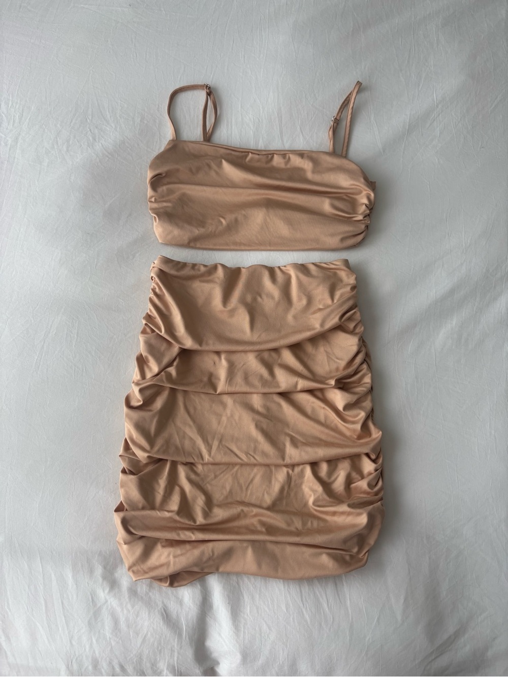 Champagne Ruched Satin Two Piece Matching Set Size Small